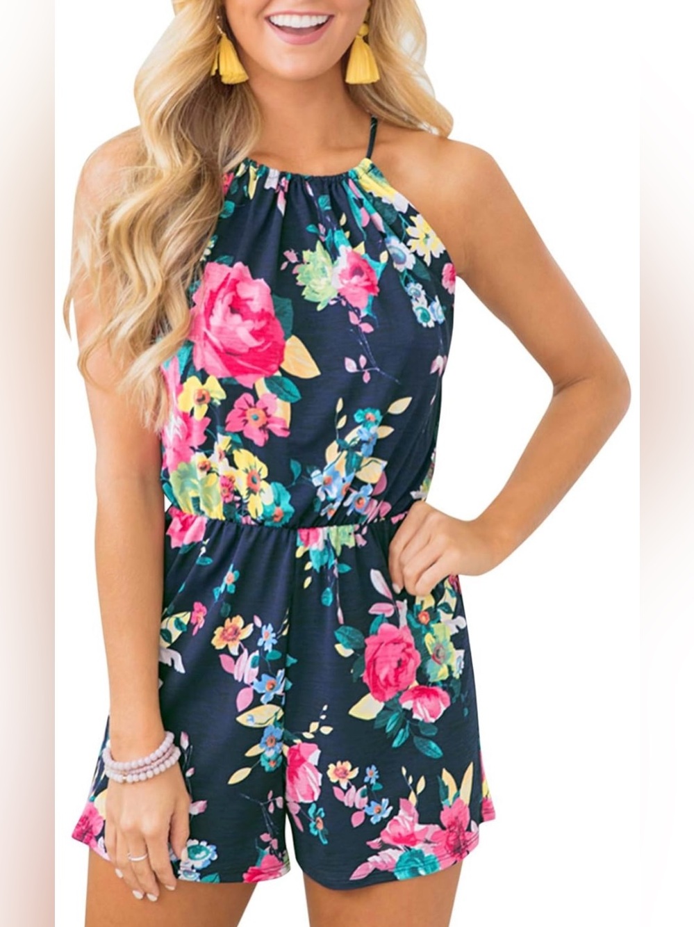 Womens Halter Floral Jumpsuit Cotton Rompers-Set of 2-Size XXL
